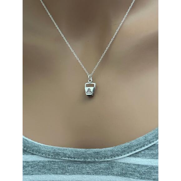 Sterling Silver Oxidized 3D Take Out Chinese Box Necklace - Picture 3 of 7